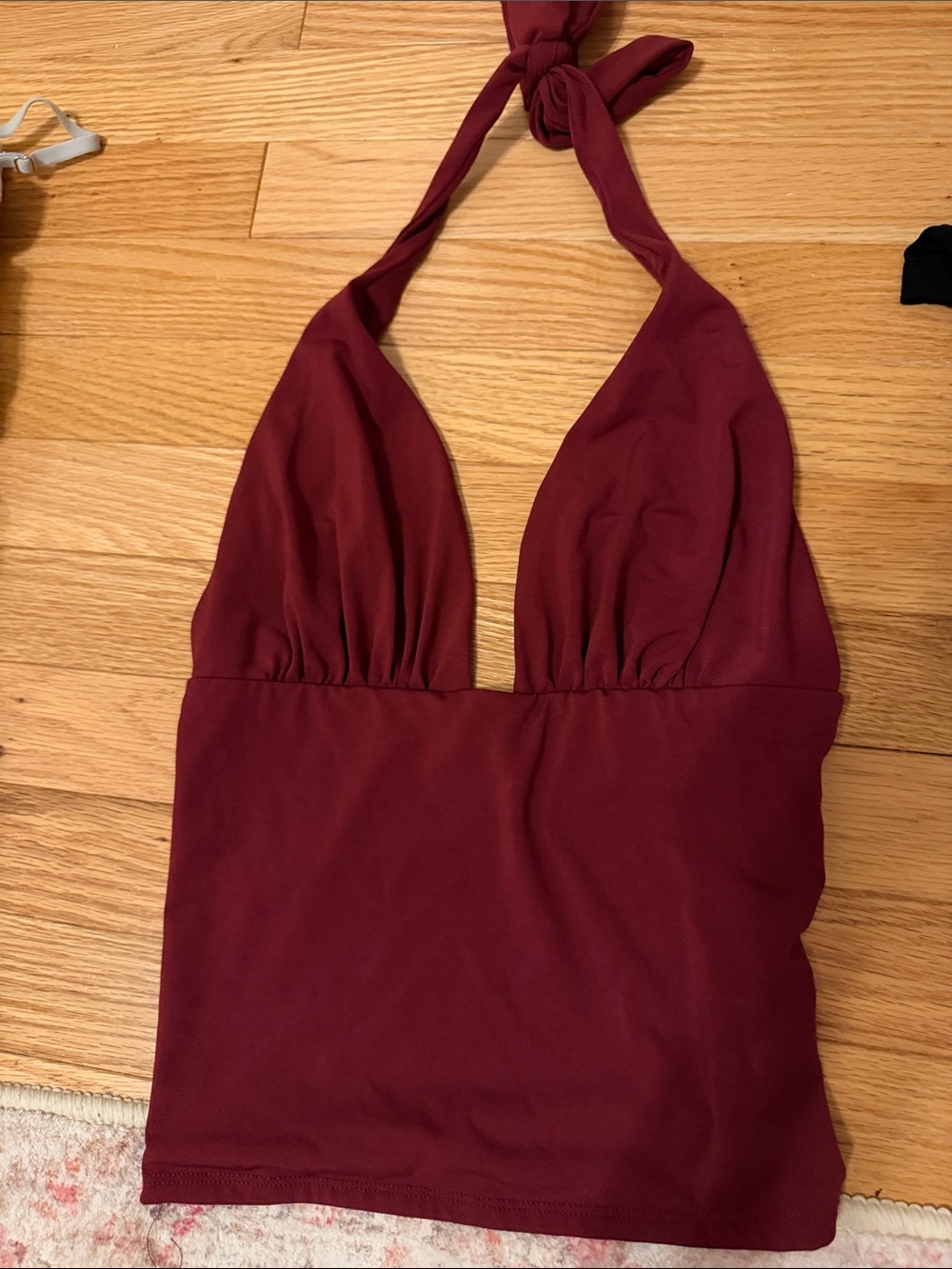 Halter Neck Deep V Crop Top in Burgundy